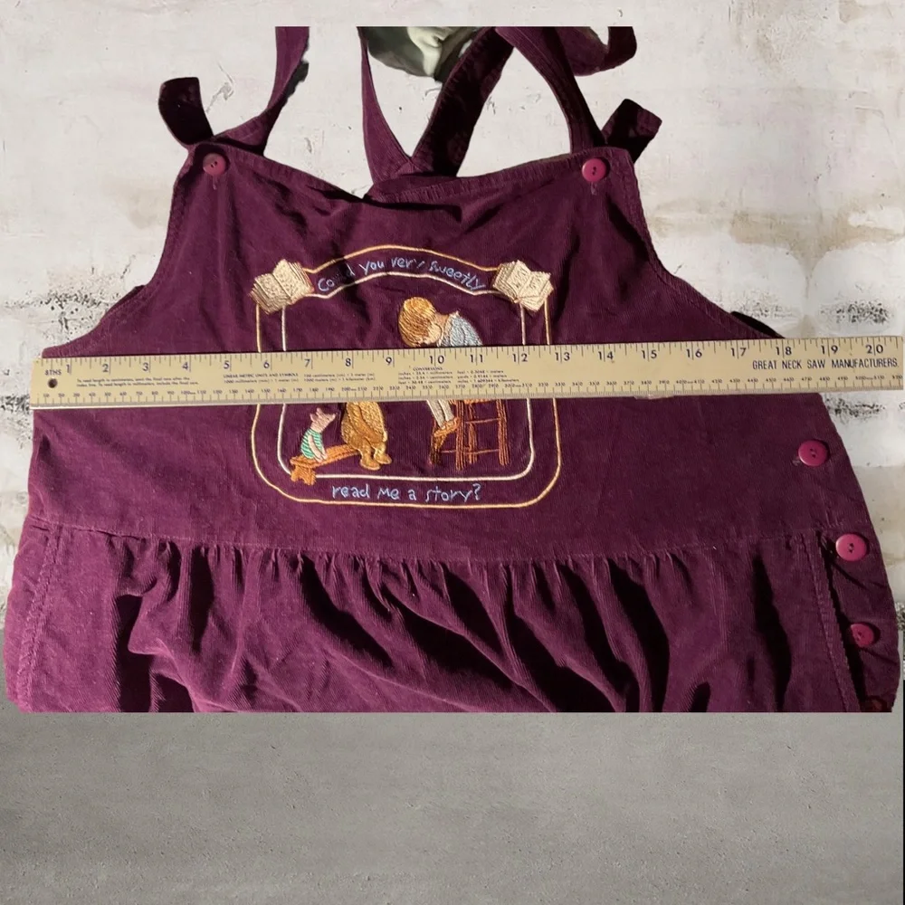 CLASSIC POOH Vintage Purple Corduroy  Overall Dress - Picture 9 of 10